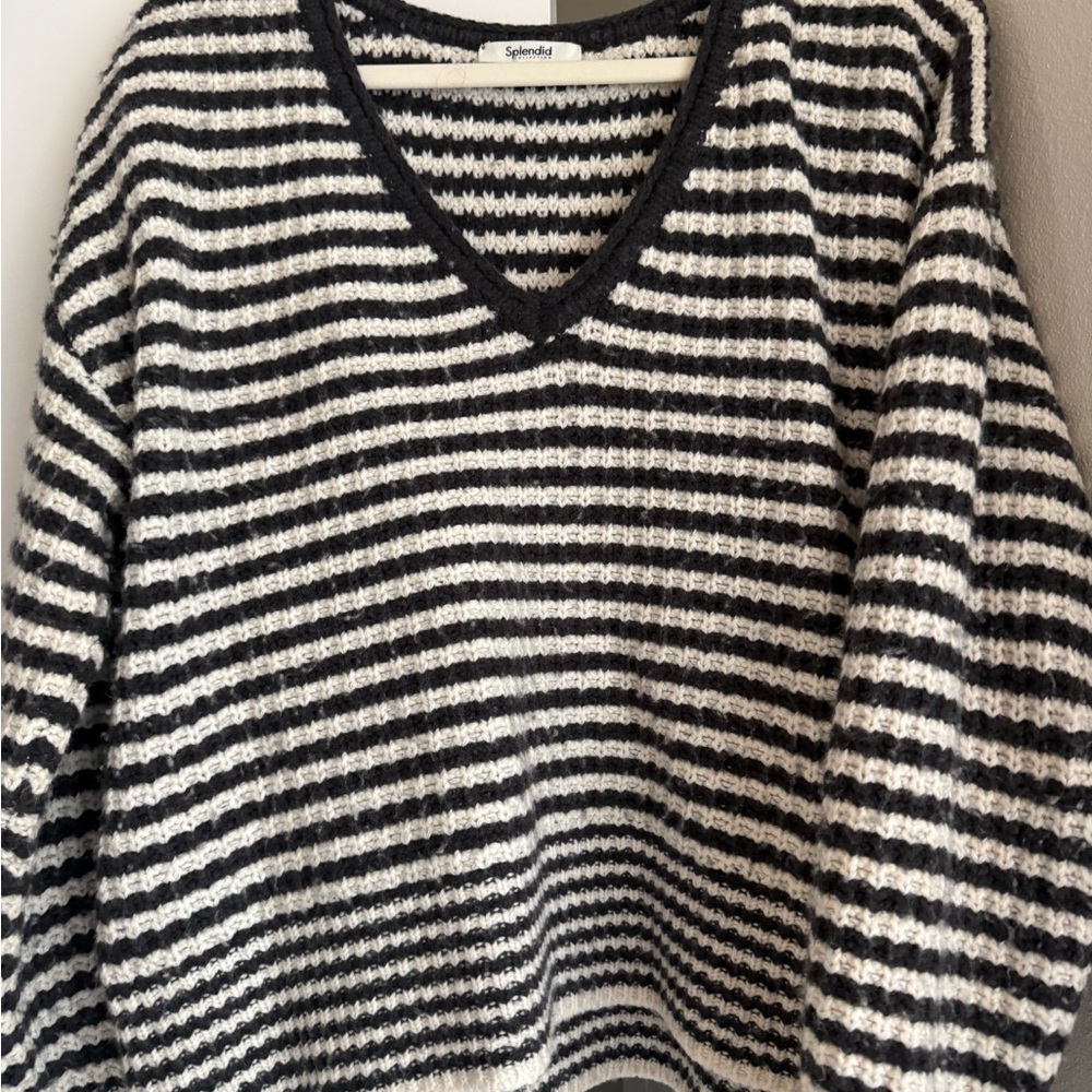 Splendid Black and White V-Neck Sweater